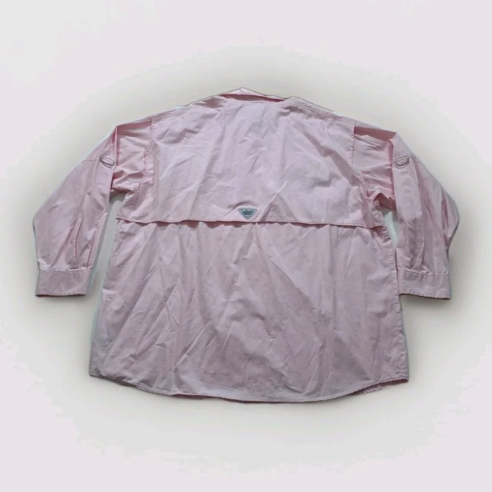 Columbia PFG Fishing Shirt Men XXL Pink Long Sleeve Bonehead Mesh Pockets FM7120